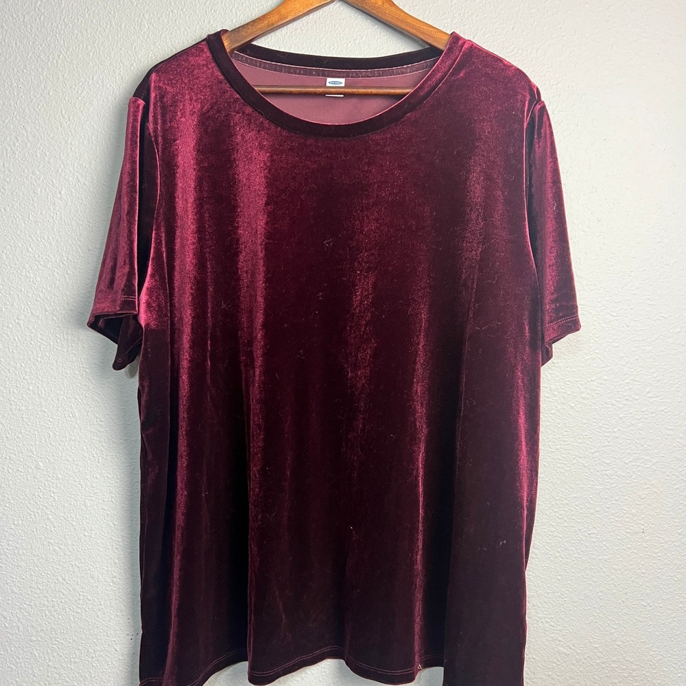 Old Navy Crushed Velvet Top Short SL Casual Burgundy Wine T-Shirt Plus Size XXL